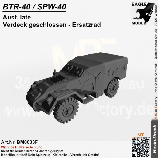 BTR-40 / SPW-40 Ausf. late Verdeck geschlossen - Ersatzrad
