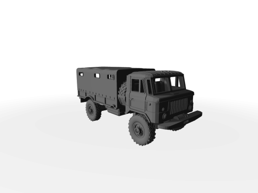 GAZ-66 mit Ersatzrad ​​​​​​​Pritsche mit Planen-Aufbau